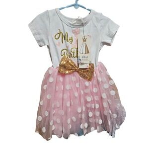 My 1st Birthday Outfit Girl Polka‎ Dot Tutu Dress Gold Bow One Piece Romper